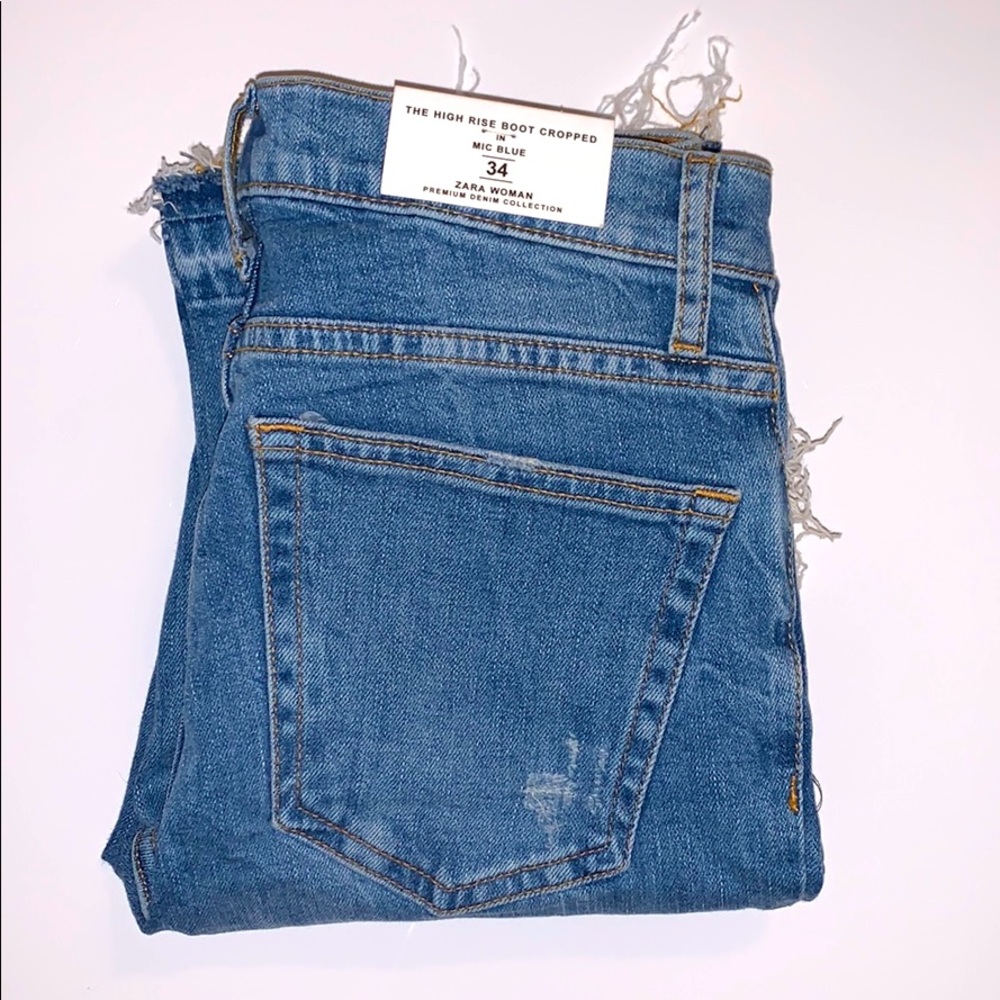 ZARA High rise Boot Cropped Jeans in Mic Blue - Picture 4 of 5